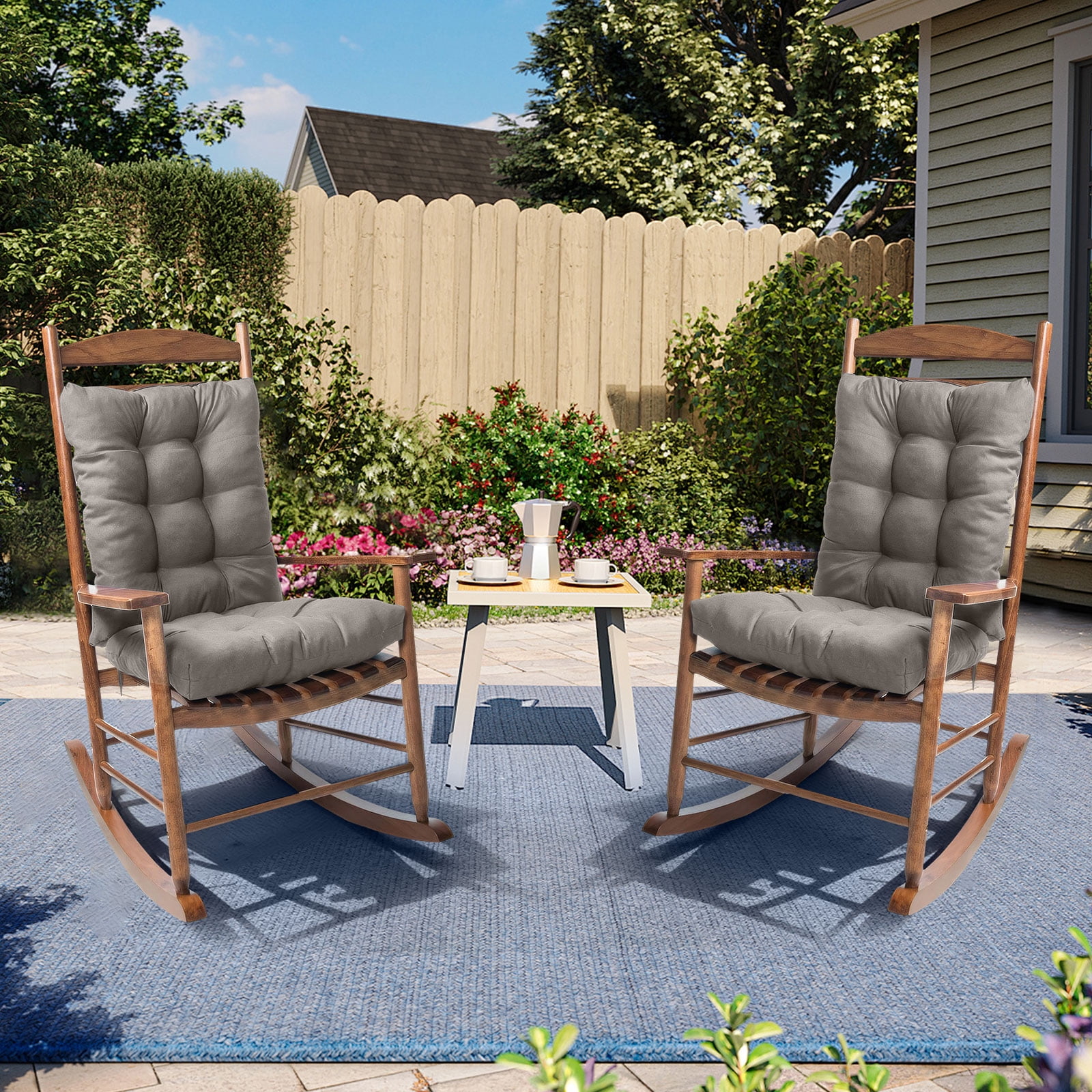 Topchances Indoor/Outdoor Rocking Chair Cushion Set, Gray (Set of 2)