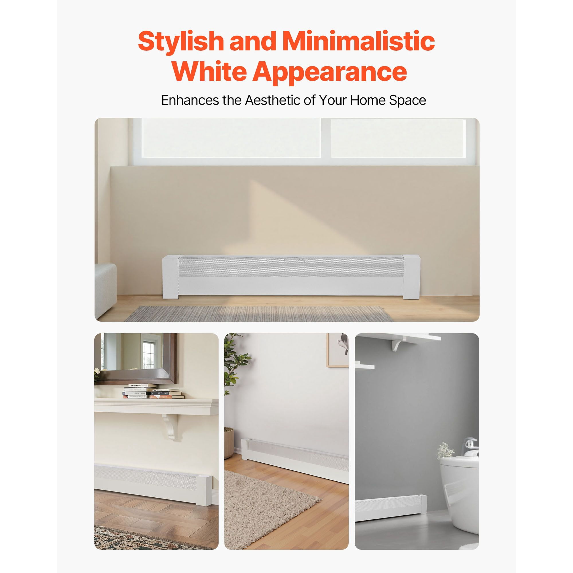 4ft Baseboard Heater Cover Replacement, Powder-Coated Steel, Ventilation Openings, Easy Installation, White Finish for Home Heating Upgrade