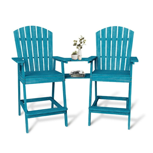 Chaises Adirondack Hauteur Bar d'Extérieur avec Plateau de Raccord, Ensemble de 2 Chaises de Balcon pour Terrasse, Patio, Cour Arrière, Chaises Adirondack Hautes avec Trou pour Parasol