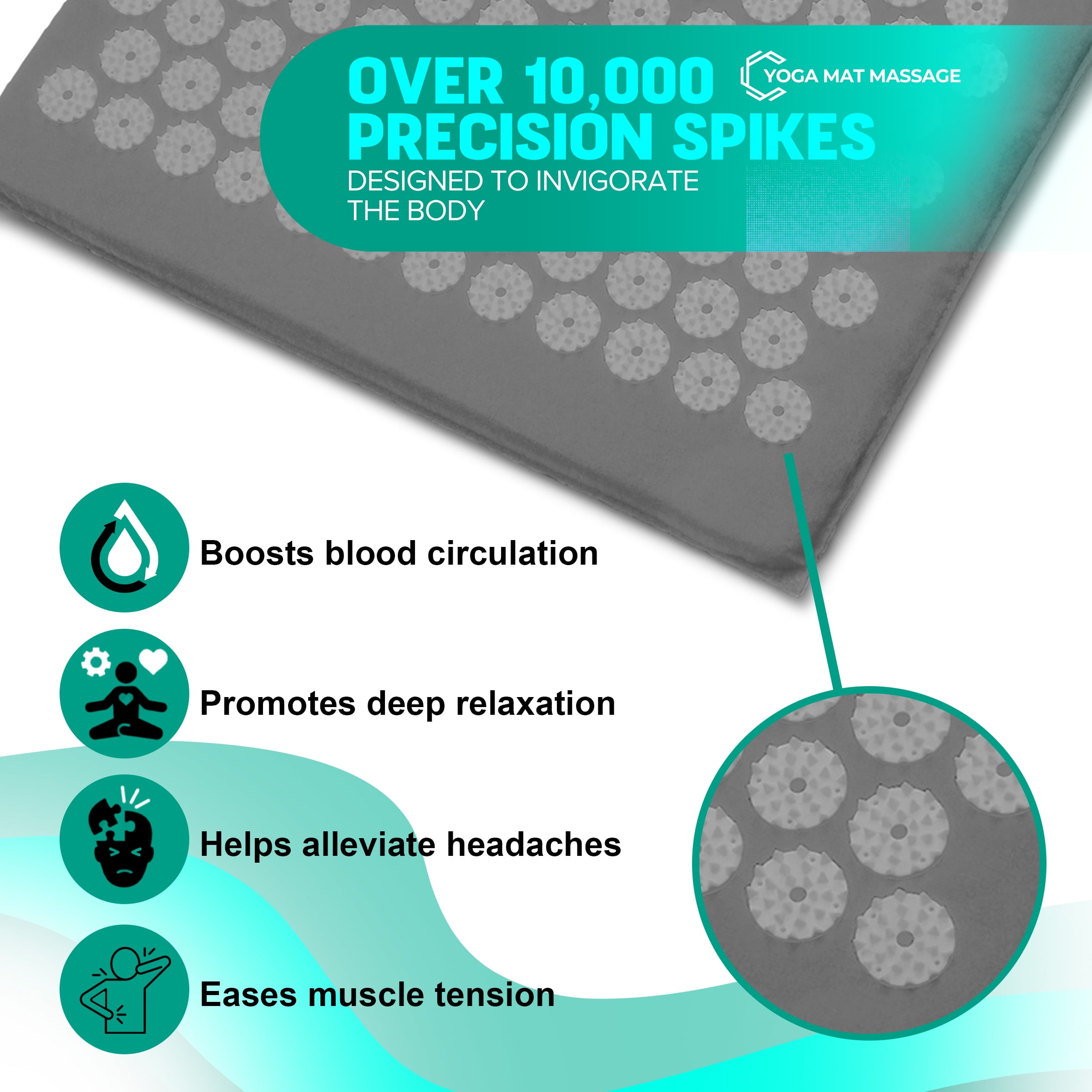 Sivan Health and Fitness Large Acupressure Mat and Pillow Set - Grounding Mat for Stress, Back & Neck Pain - Acupuncture Point Massage Mat - Includes Carry Bag