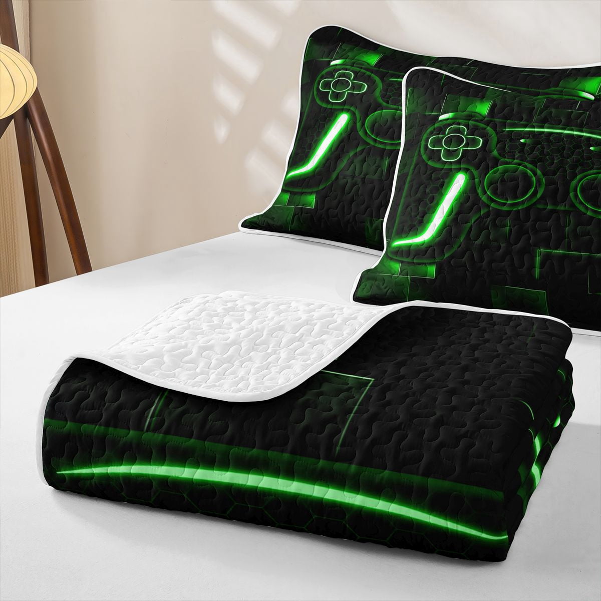 Erosebridal Bright Lime Game Controller Twin Quilt Set,3D Gamer Twin Coverlet Set For Boys,2pcs