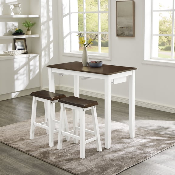 Bar Table and Chairs Set 4 Piece Industrial Dining Table Set with High Stools for Kitchen Breakfast Nook Living Room Space Saving Design Antique Grey White