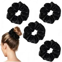 Papapt 4PCS Black Big Satin Silk Scrunchies for Women Thick Hair, 6.3Inches Extra Large Hair Scrunchy Oversized Thick Elastic Hair Ties Hair Bands Ponytail Holders Jumbo Hair Scrunchies (Black*4)