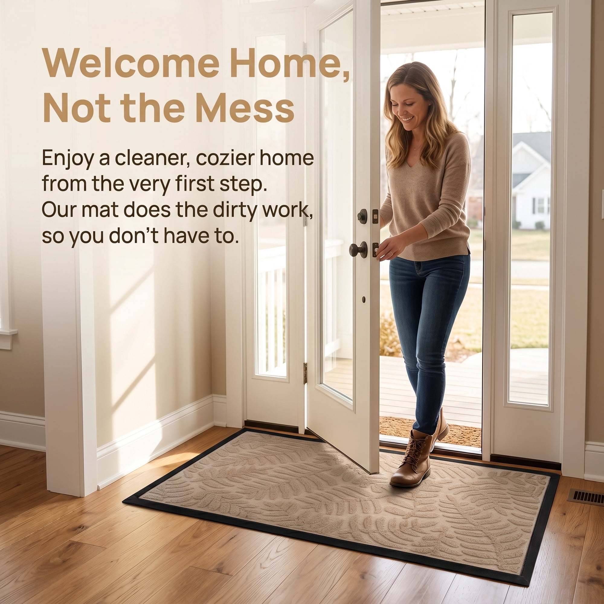 Unique Bargains Low-Profile Doormat Waterproof Non-Slip Geometric Scraper Khaki 30" x 18"
