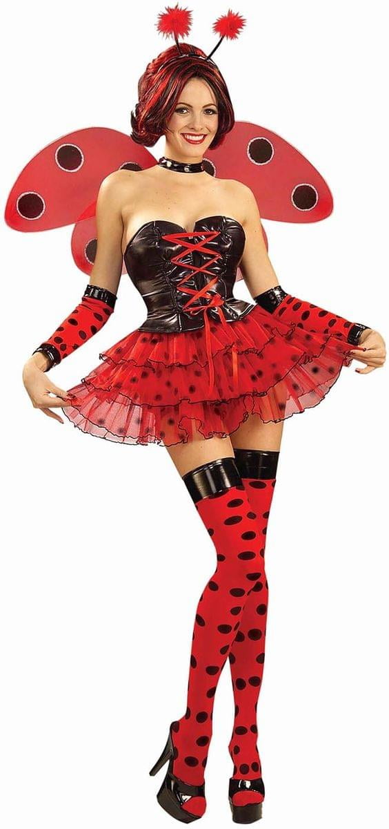 Women's Ladybug Black/Red Polka Dot Dress with Wings & Headband Halloween  Costume, One Size