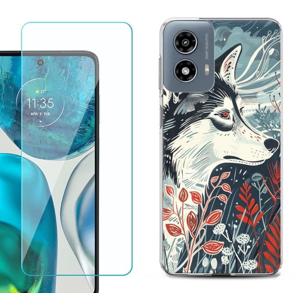 Phone Case for Motorola Moto G 5G 2024, with Tempered Glass Screen Protector, by OneToughShield - Calm Husky