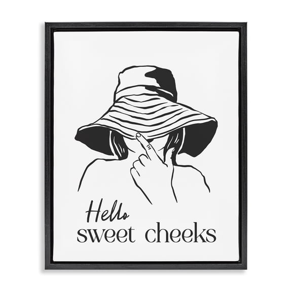 Stupell Industries Sweet Cheeks Bathroom Greeting Black Framed Floater Canvas Wall Art, design by Lettered and Lined