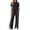 AA-Black, variant on Two Piece Sets for Women Summer Workout Outfits Mock Neck Short Sleeve Tees Tops and Side Slits Wide Leg Pants Matching Sweatsuit Black M