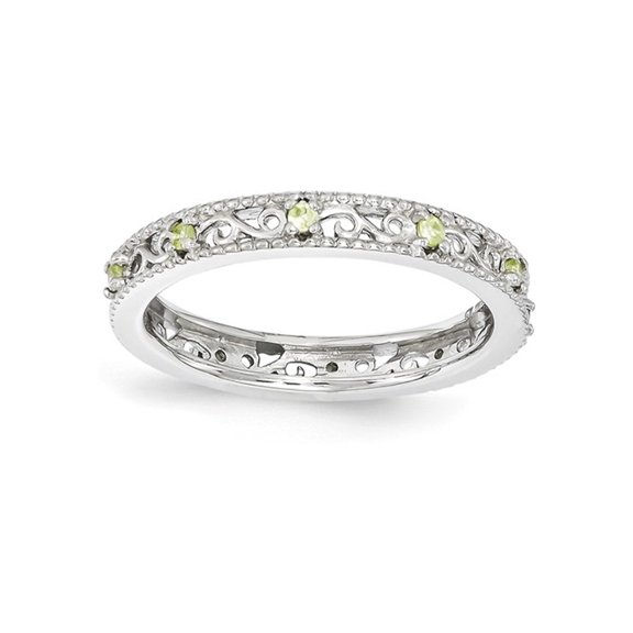 Sterling Silver Stackable Green Peridot Band Ring for Women