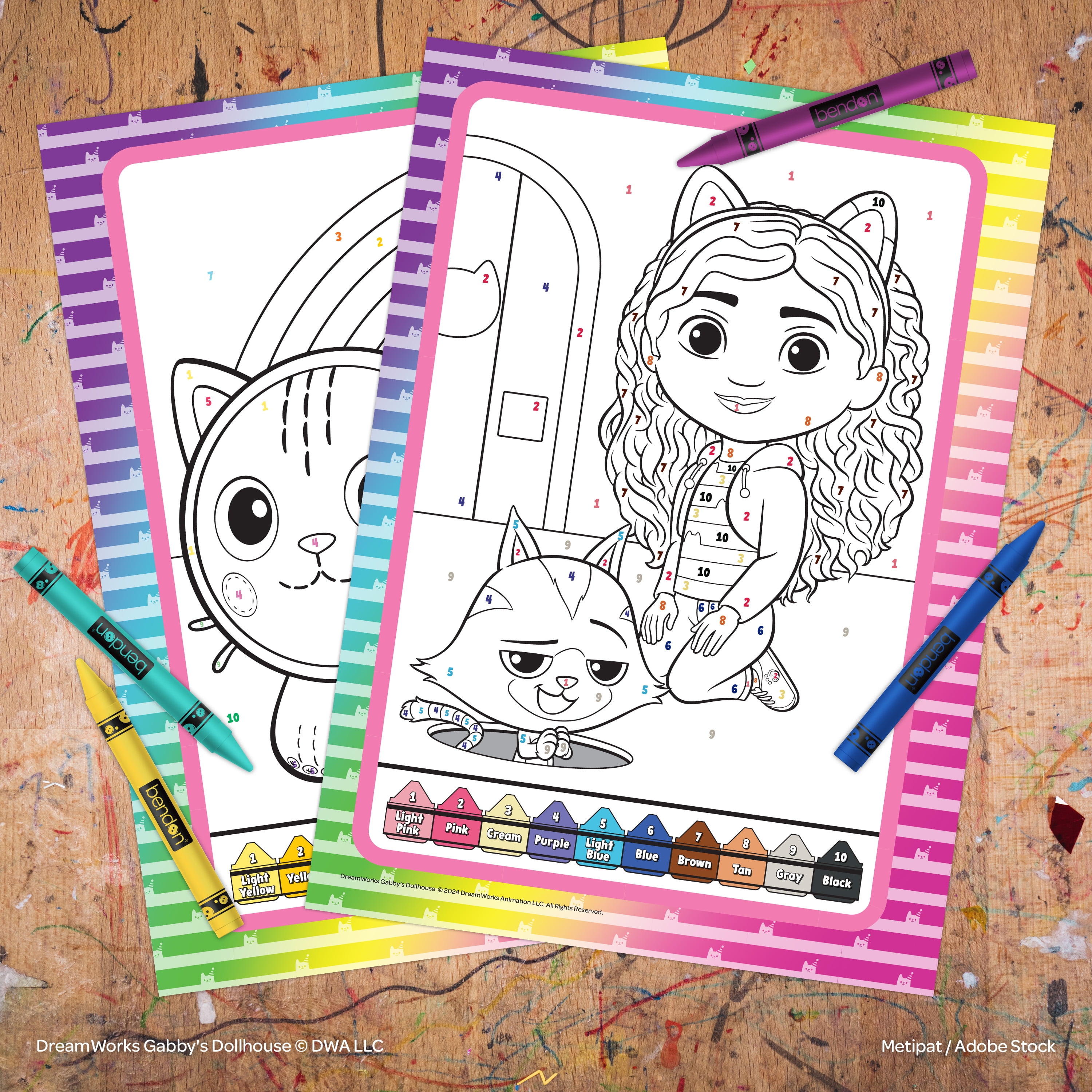 GABBY'S DOLLHOUSE COLOR BY NUMBER BOOK WITH 8 CRAYONS