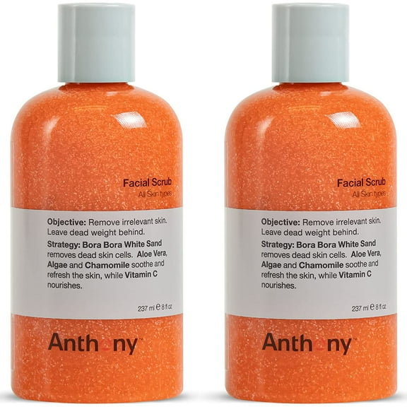 Anthony Facial Scrub, 8 Fl Oz, Contains Aloe Vera, Sand, Algae, Chamomile, Vitamin C, Soothes, Protects, Refreshes and Removes Dead Skin Cells 2 Pack