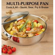 Koch Systeme CS 12 inch Stainless Steel Deep Sauté Pan with Bakelite Handles, Deep Frying Pan with Lid, Suitable for All Stoves