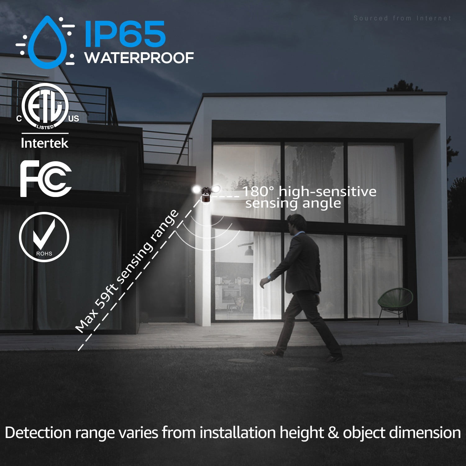 4 Pack Adjustable 2-Head Outdoor COB LED Security Light, Motion Sensor Floodlight, 3 Modes (Motion Detection + Dusk to Dawn + Switch Control), 100-277V, IP65 Waterproof, 5000K Daylight, Bronze
