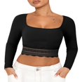 thumbnail image 3 of Womens Ribbed Long Sleeve Crop Tops T Shirts Lace Trim Sweetheart Basic Fitted Tees, 3 of 7