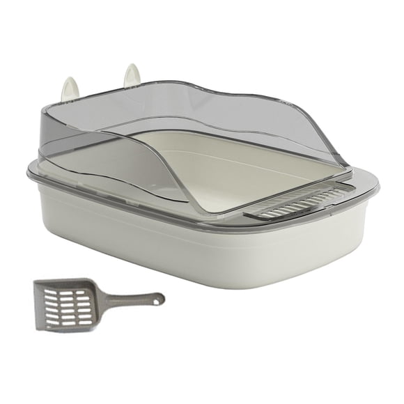 Arena para gatos grande, caja de arena, inodoro para gatos, bandeja de arena con forma de dibujos animados, sartén grande gris