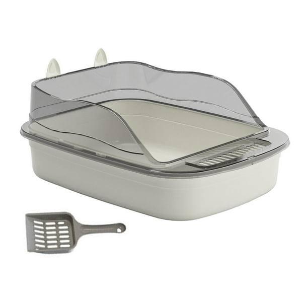 Caja de arena para gatos, inodoro para gatitos, arenero para gatos, contenedor de arena para gatos con lados altos y grande gris