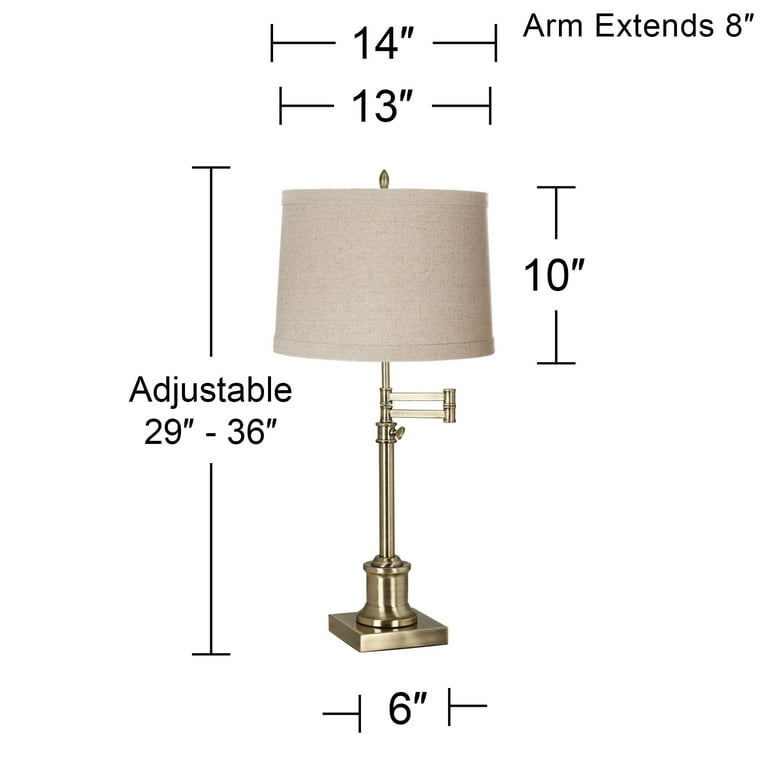 360 Lighting Swing Arm Desk Table Lamp 36 Tall Antique Brass Natural Linen  Drum Shade for Living Room Bedroom Nightstand Office Family 