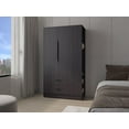 thumbnail image 2 of FM FURNITURE Sehili Wardrobe 3 Doors 1 Drawer Side Shelves Hanging Rods Wenge, 2 of 8