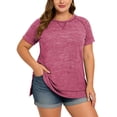 thumbnail image 5 of LANREMON Plus Size Women Tunic Short Sleeve Solid Blouse Loose Fit Summer Crewneck Chic Tops Side Slit Cute Pink Blouse for Women 26 Plus, 5 of 5