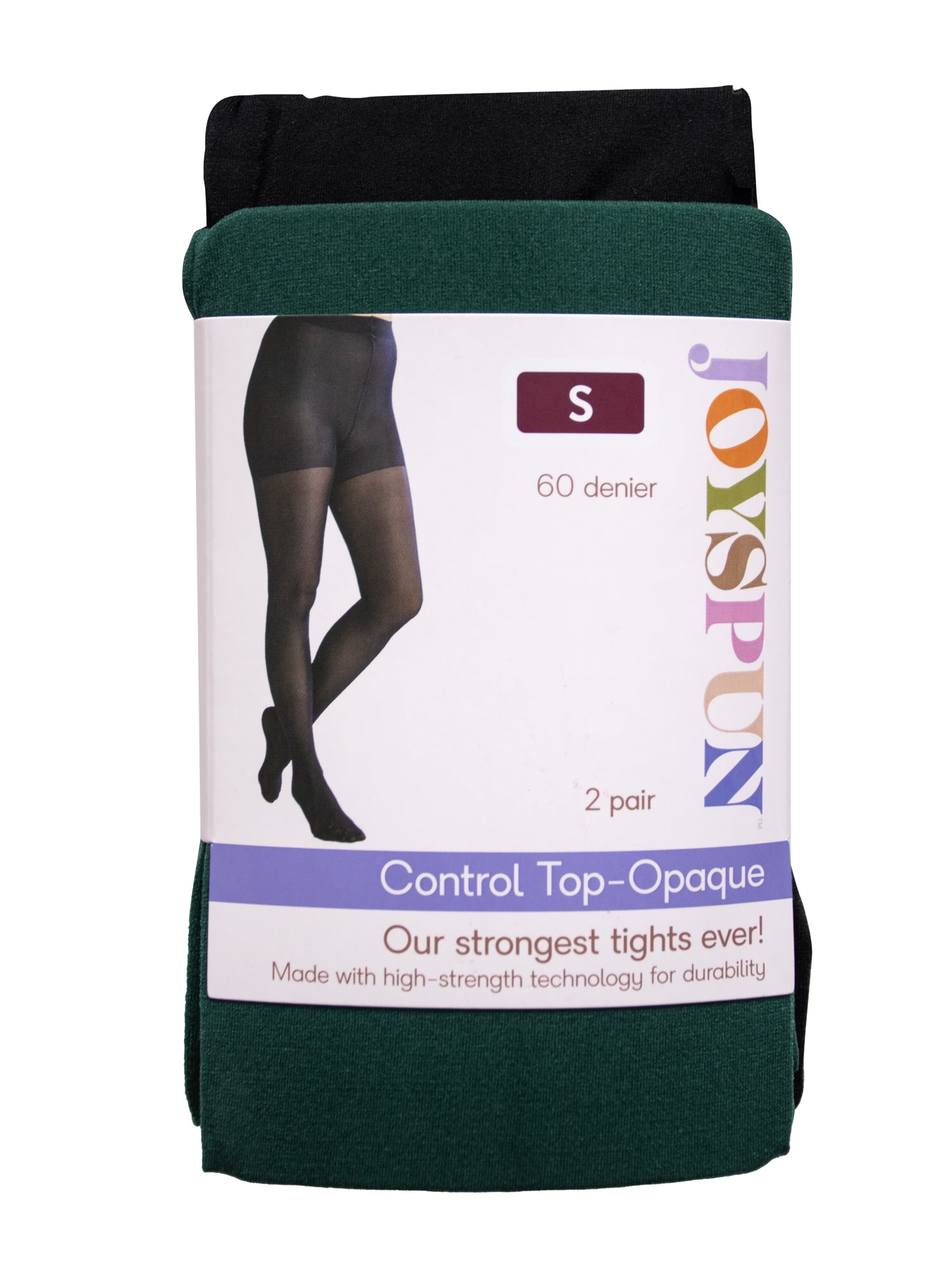 Joyspun Women's Opaque Control Top Tights, 2-Pack, Sizes S-3XL