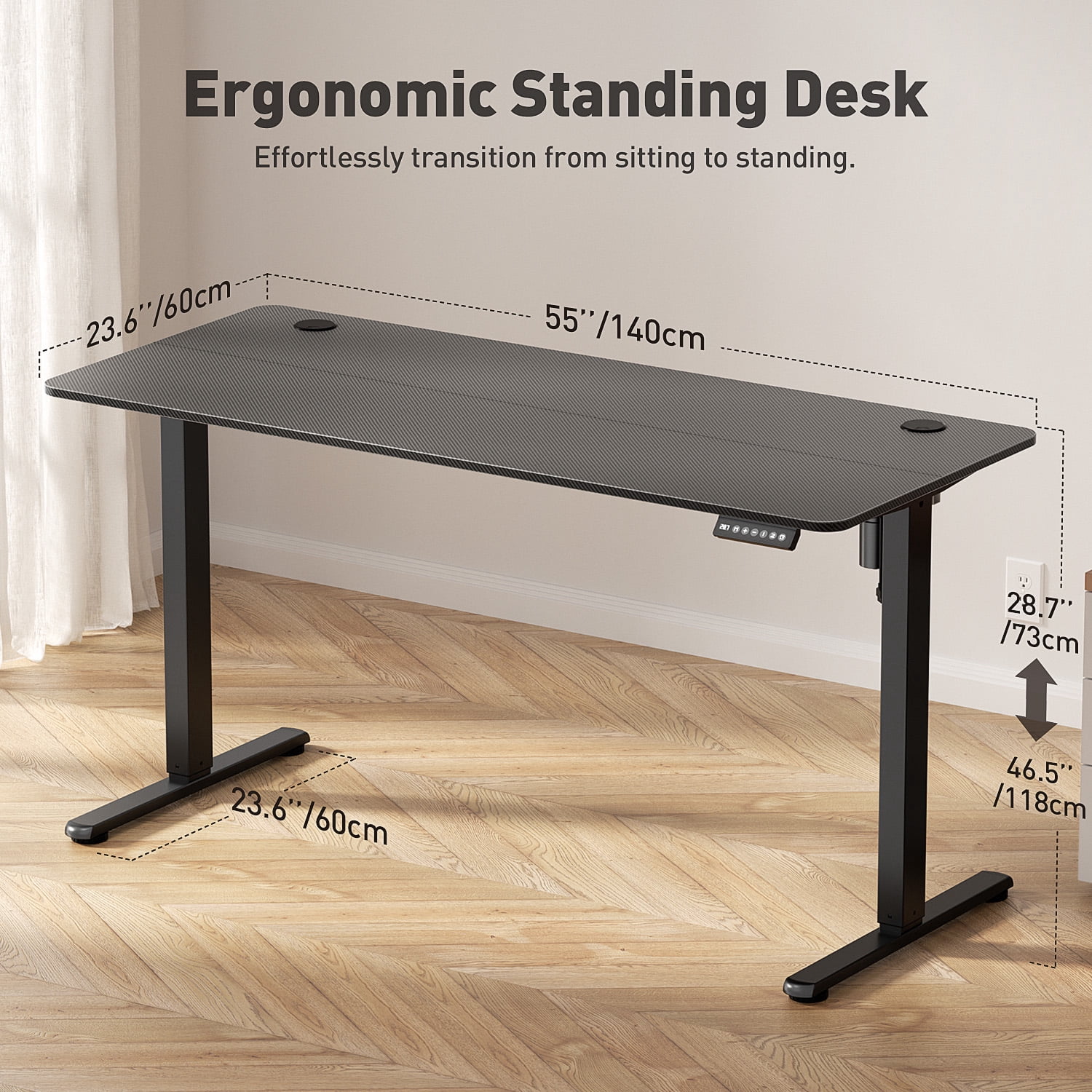 Gylador Electric Standing Desk, 55''x24'' Height Adjustable Desk with Memory Preset, Stand up Desk with Electric Lift, Electric Desk for Home, Computer Desk, Office Desk, 2 Boards, Coated Black