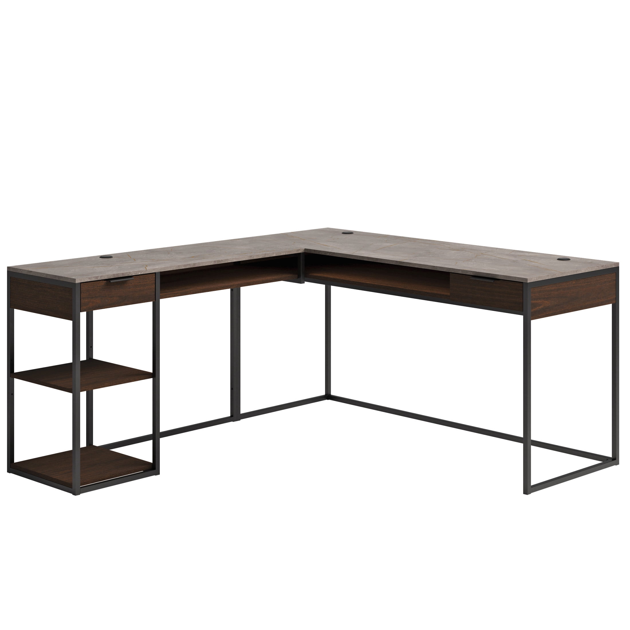 Sauder International Lux L-Shape Desk, Deco Stone Finish