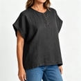 thumbnail image 6 of ClodeEU Women's Round Neck Short Sleeve Linen Blend Top ,Solid Color Casual Loose Fit Spring Summer Blouse Black,Women's Plus L, 6 of 7