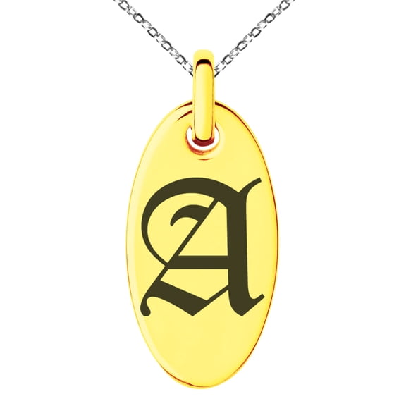 Stainless Steel Letter A Initial Old English Monogram Engraved Small Oval Charm Pendant Necklace