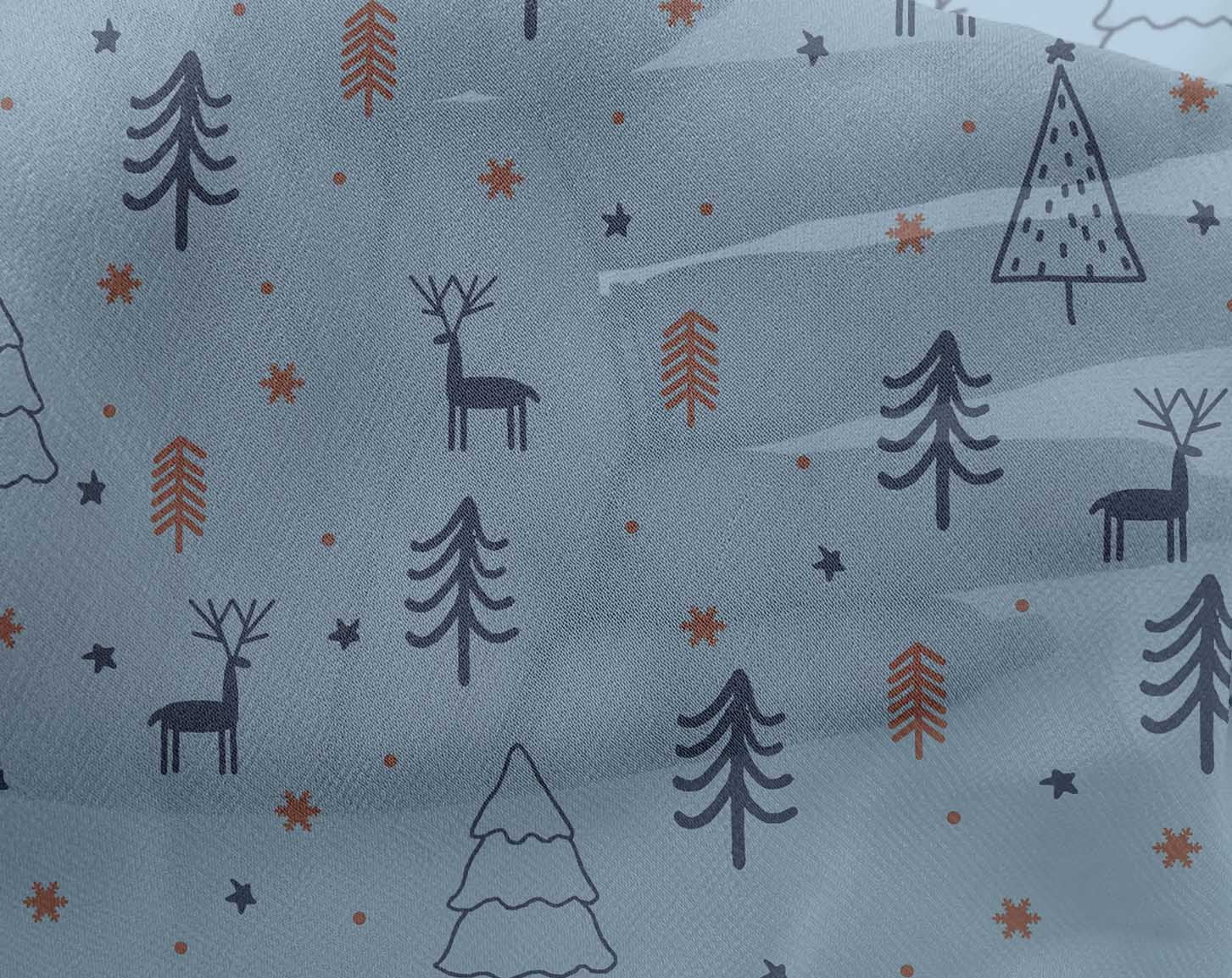 oneOone Georgette Viscose Light Blue Fabric Christmas Doodle Sewing Material Print Fabric By The Yard 42 Inch Wide