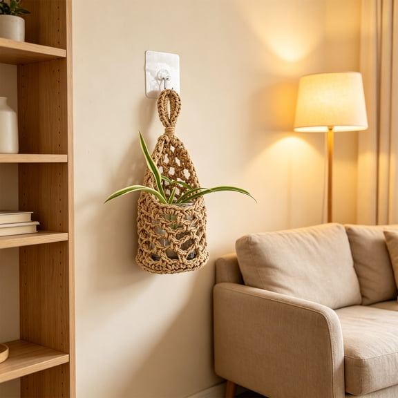 Kieccall Hand Woven Macrame Plant Hanger Wall Mounted Holder For Indoor Greenery And Household Small Item Storage Gift