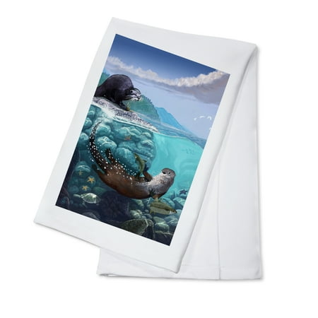 

River Otters Underwater Scene (100% Cotton Tea Towel Decorative Hand Towel Kitchen and Home)
