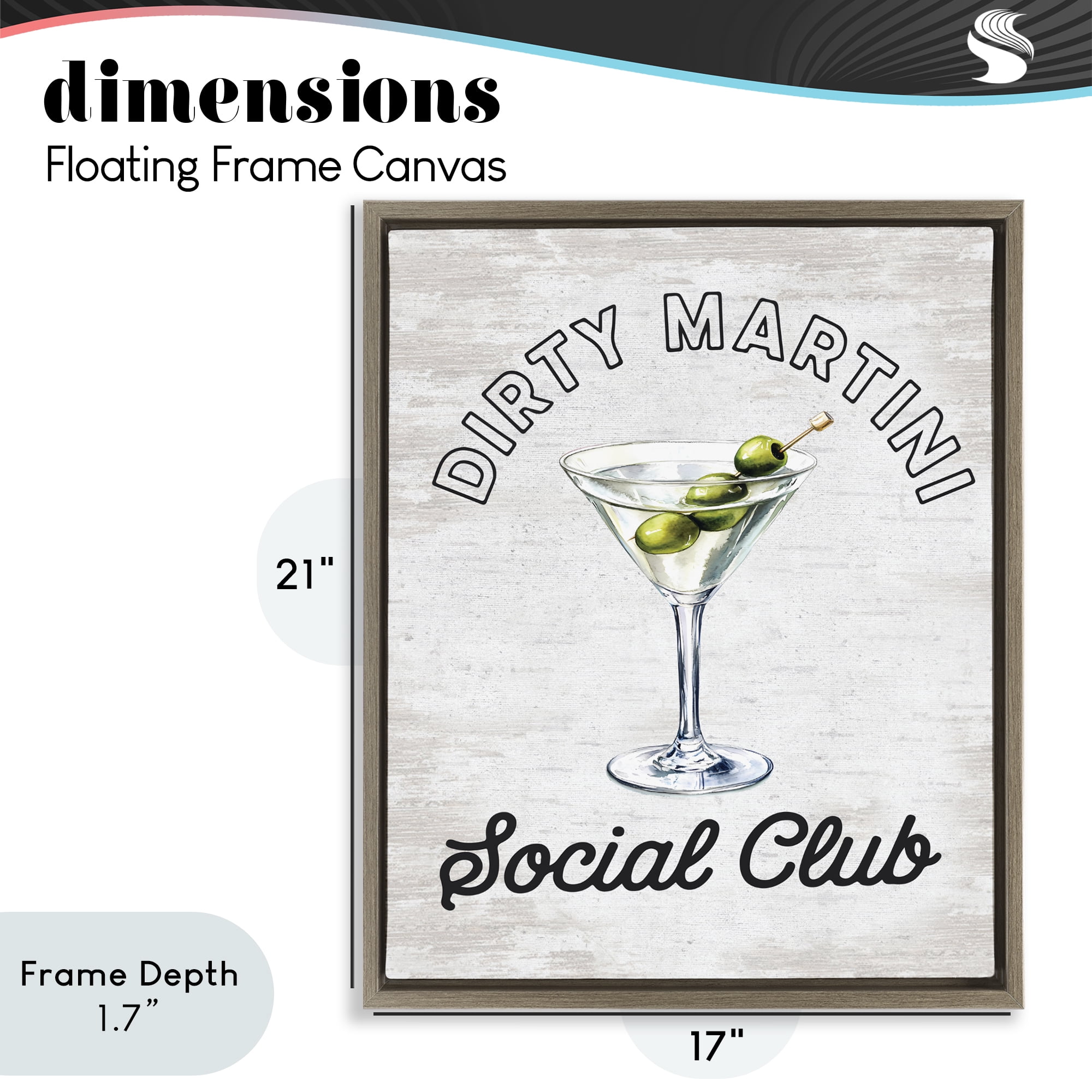 Stupell Industries Dirty Martini Social Club Brown Framed Floater Canvas Wall Art, design by Lettered and Lined