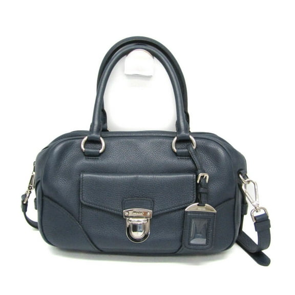 Pre-Owned Prada Mini Boston Bag Women's Leather Handbag,Shoulder Bag Navy (Good)
