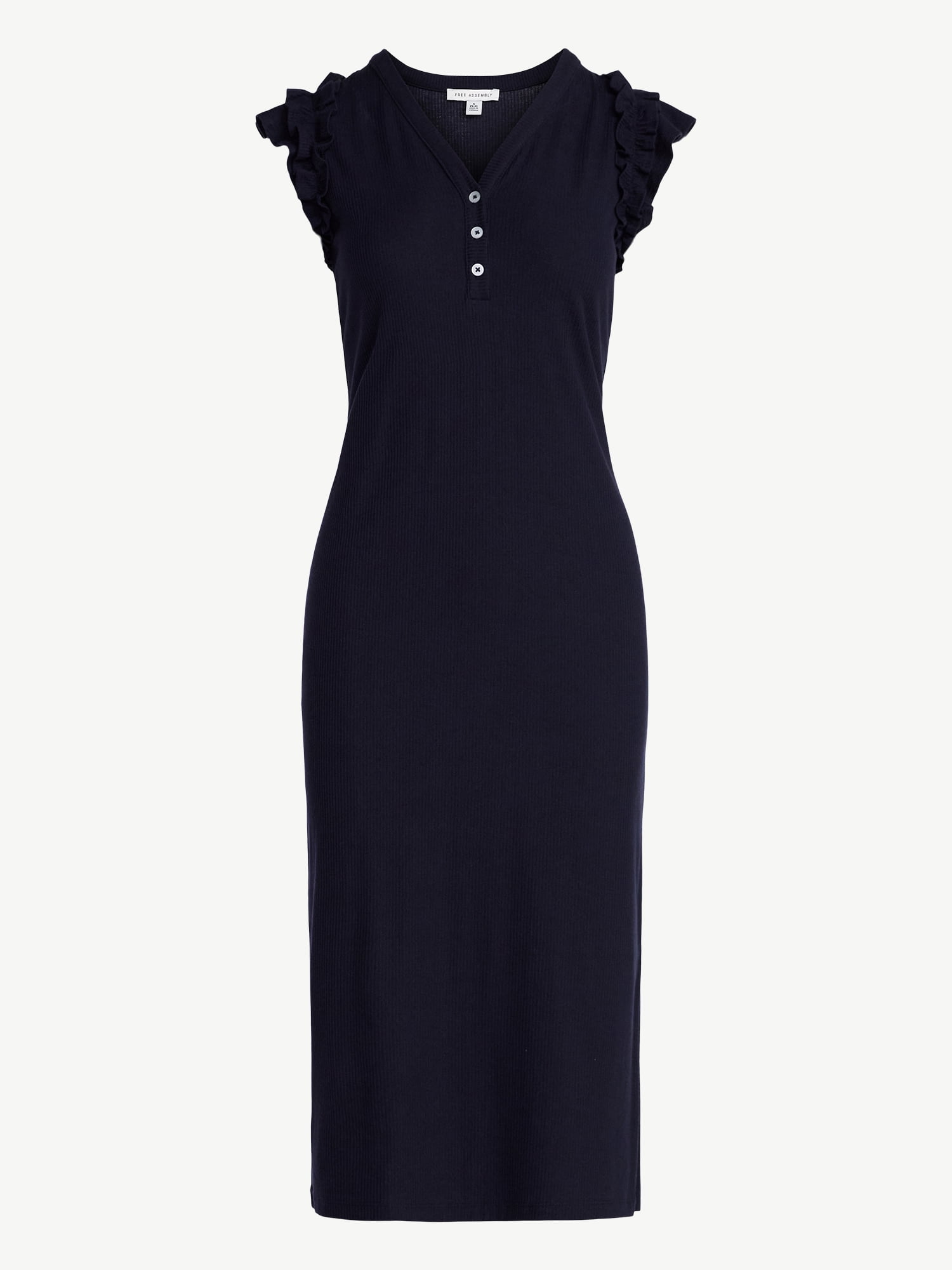 Free Assembly Women’s Henley Midi Dress with Flutter Sleeves, Sizes XS-XXL