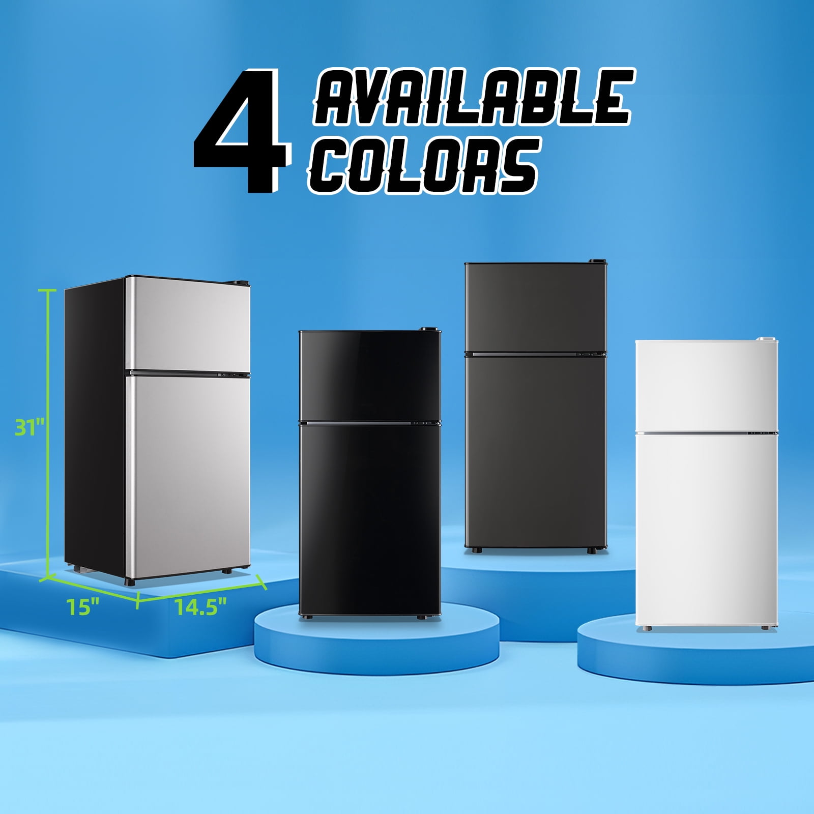 TACOOL Mini Refrigerator with Top Freezer 43 Liter Dual Door Small Refrigerator with 7-Level Adjustable Thermostat for Office, Silver