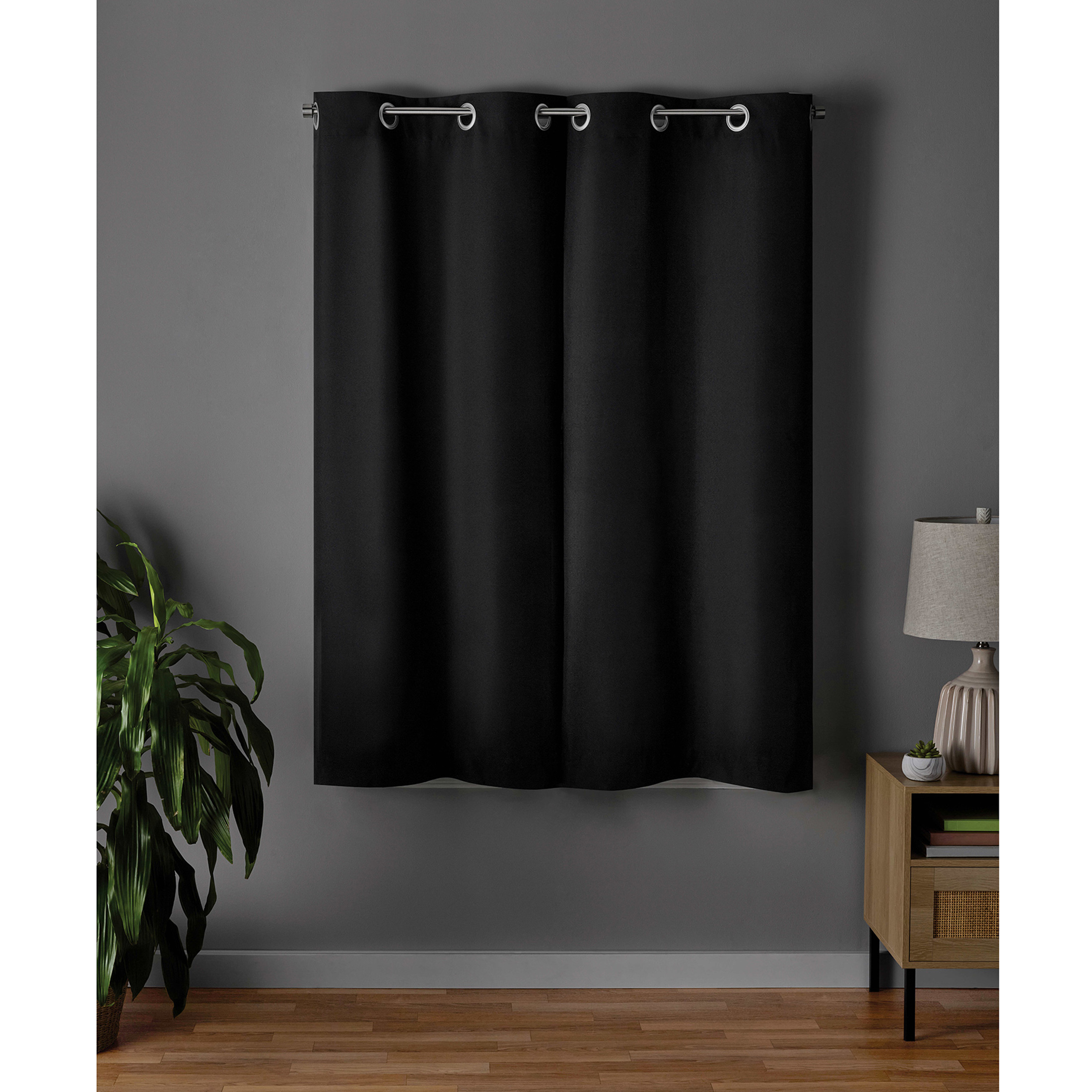 Mainstays Solid Blackout Curtains, Black, 30x63 Inches, 2 Panels photo 3