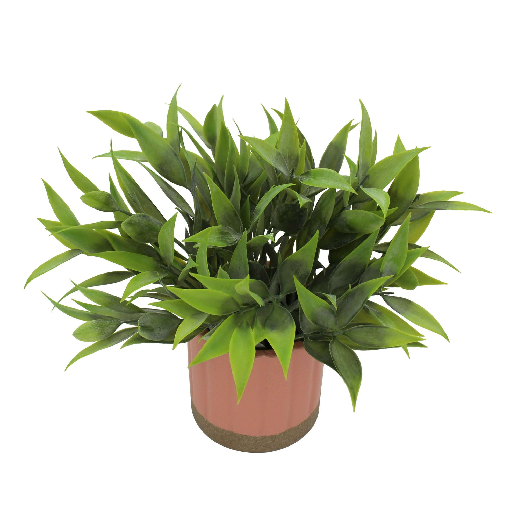 Mainstays by Becky G. & Alejandra 8" Artificial Tealeaf in Pink Two-Tone Ribbed Ceramic Pot