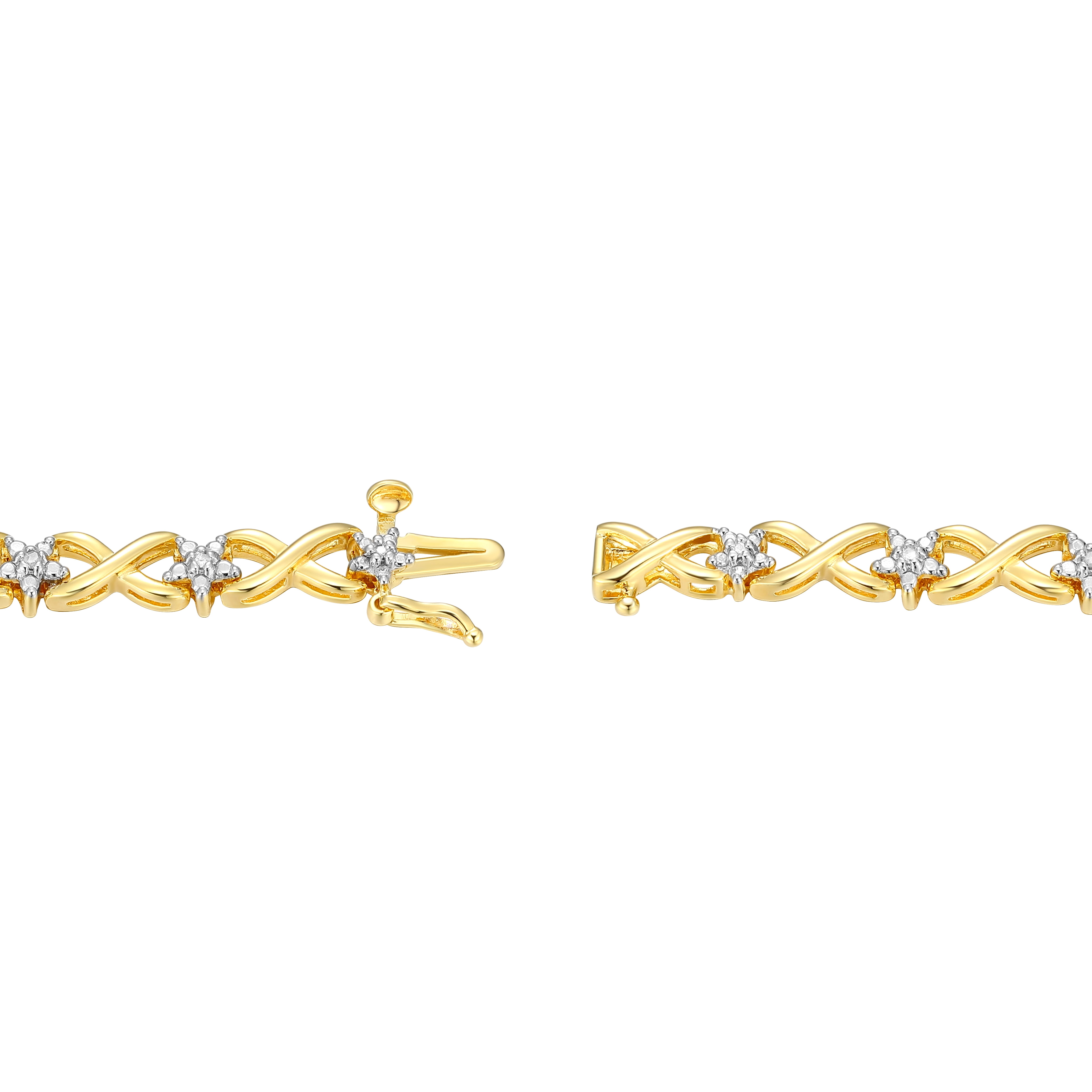 Forever Facets 1/10 cttw Diamond Infinity Station Tennis Bracelet in 18k Yellow Gold over Sterling Silver, Adult Female