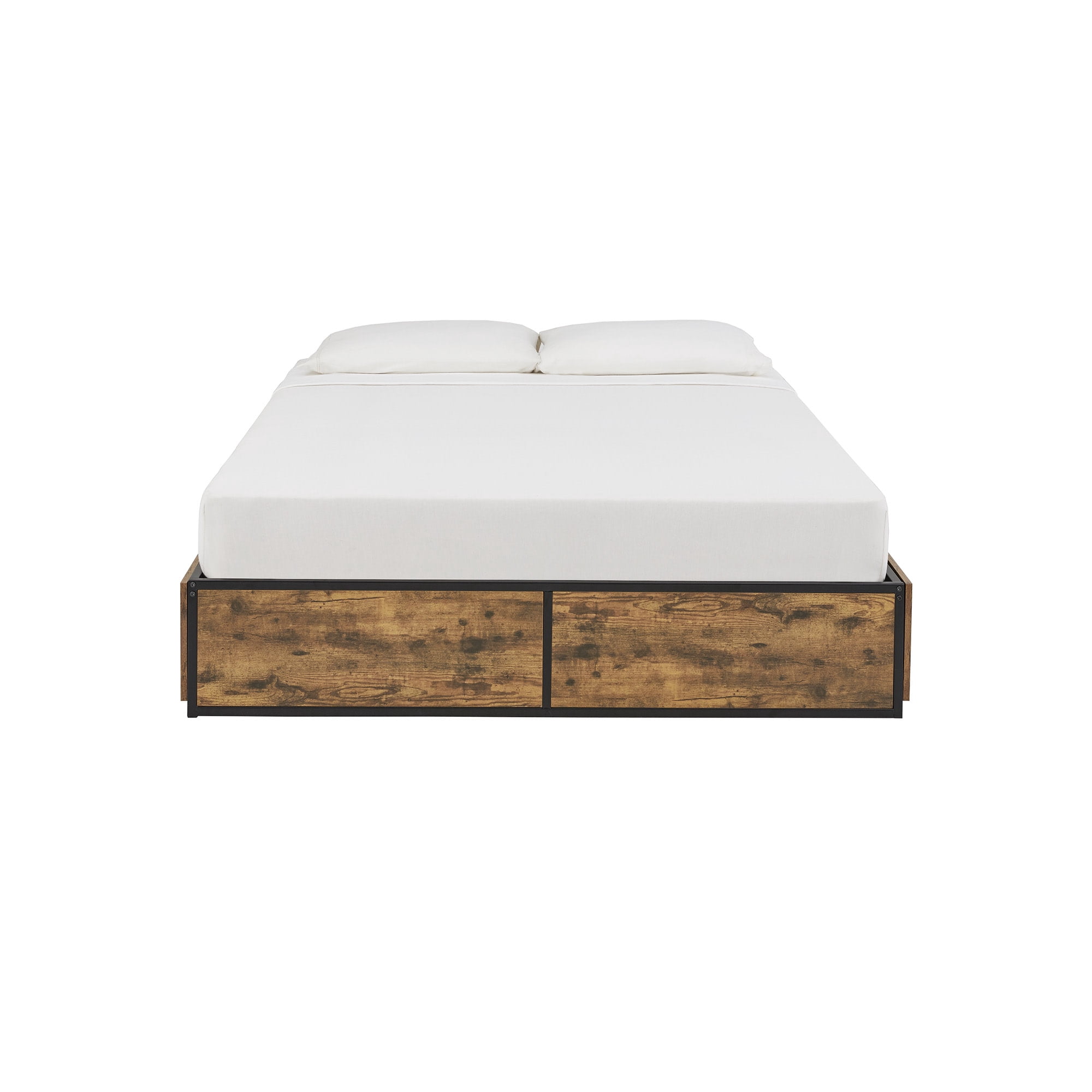 Weston Home Utica Wood Finish Panel Black Metal Platform Bed with Storage Drawers, Queen Size