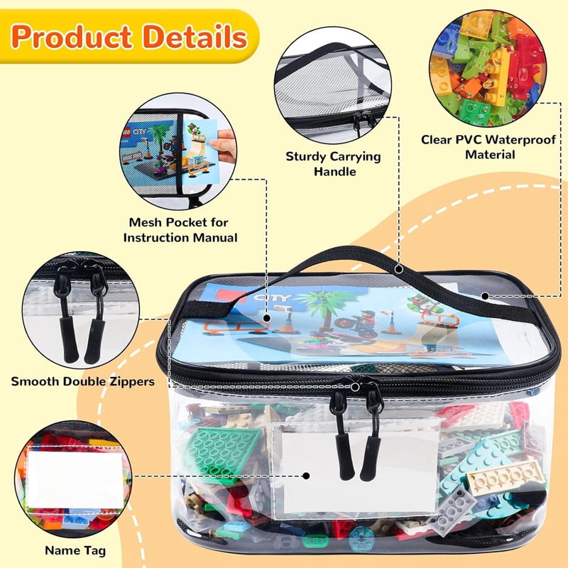 3 Pack Toy Storage Bags with Handles, Clear PVC Organizer for Building Blocks, Large Capacity Waterproof Toy Storage for Kids(xxw)
