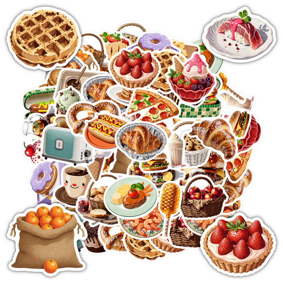 35pcs Delicious Stickers Food Bakery Decals Dessert Treats Stickers for Laptops Suitcase Phone Fridge