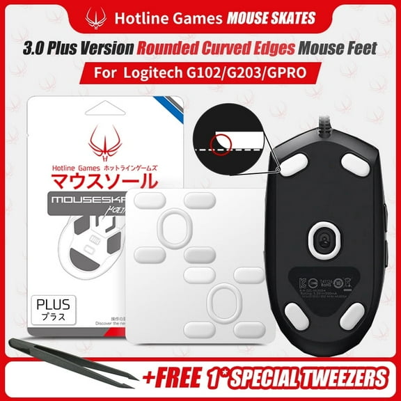Hotline Games 3.0 PLUS Mouse Feet Skates For Logitech G102/G203 Wireless Gaming Mouse, 2Sets