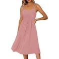 thumbnail image 1 of B91xZ Robes Sans Manches pour Femmes Col Rond Robes d'Été Sans Manches Couleur Unie Robes Midi Décontractées Amples, Rose L, 1 of 4