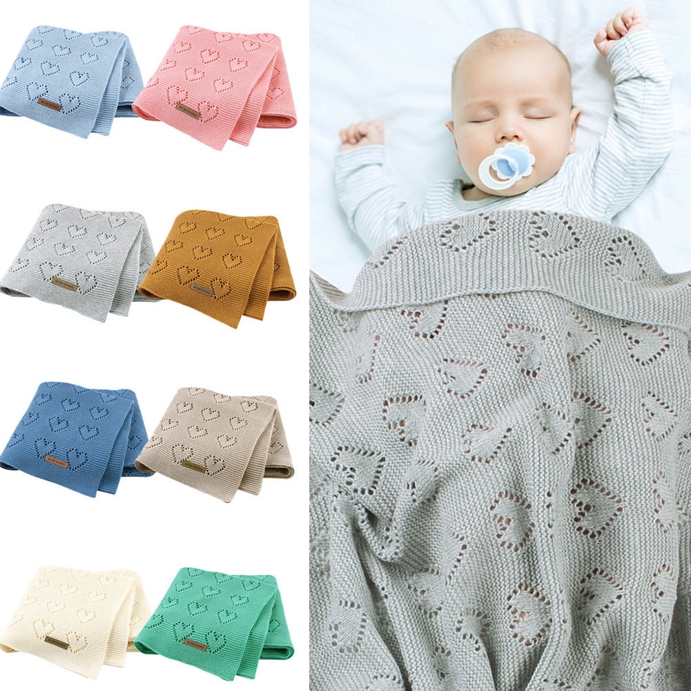 Ludlz 100% Cotton Baby Blanket Knit Toddler Blankets for Newbron Baby Grey  100x80cm Solid Color Hollow Heart Knit Baby Blanket Bedding Quilt Swaddle  