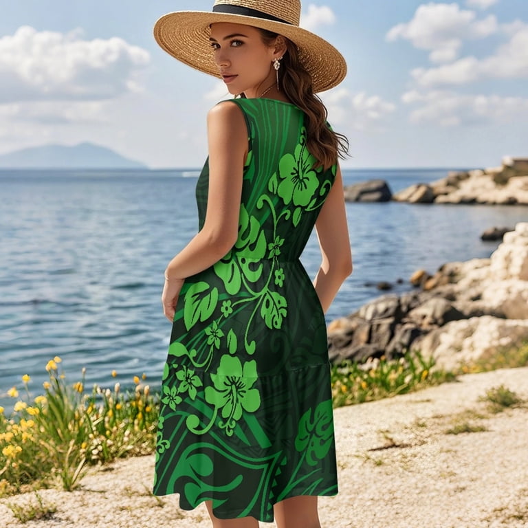 green hibiscus dress 1960s Green Hibiscus Aloha Dress S