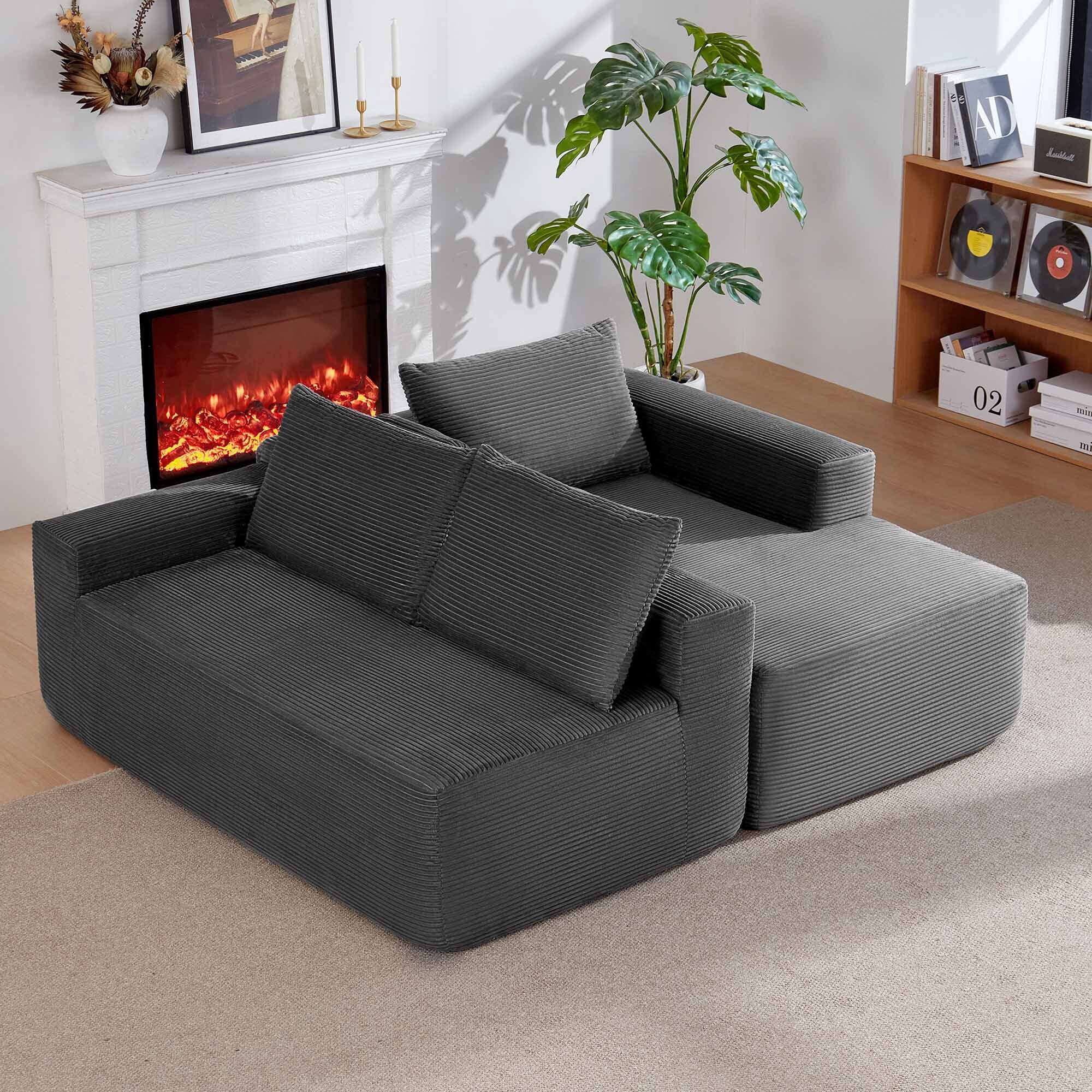 Lunale L-Shaped Modular Sectional Sofa with Movable Chaise, 3-Seater Boneless Cloud Couch for Living Room, Gray(Right Facing Chaise)