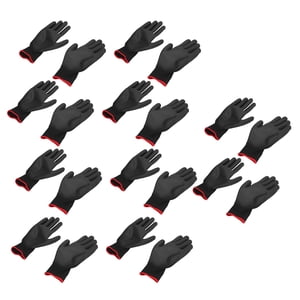 Gants de travail Hommes, Gants du travail Pack 10 Gants de travail de sécurité en paires PU Enduit Statique Proof Nylon Général Noir avec Bord Rouge pour Lab, Atelier électronique, Jardinage