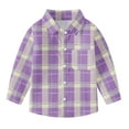 thumbnail image 6 of Auroural Boys Button Up Shirt Plaid Long Sleeve Toddler Kids Kids Boys Girl Fashion Cute Lattice Pocket Print Long Sleeves Casual School Uniform Top Shirt Purple 12 Months, 6 of 7