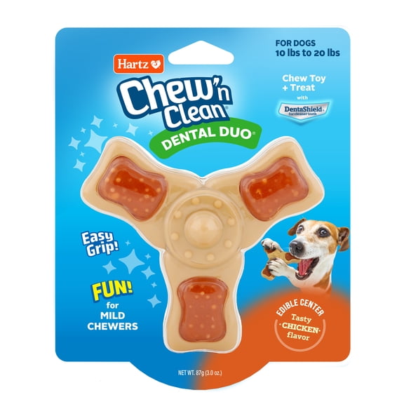 Hartz Chew ‘n Clean Tri-Point Chew Toy, Chicken Flavored Dog Toy For Moderate Chewers, Small