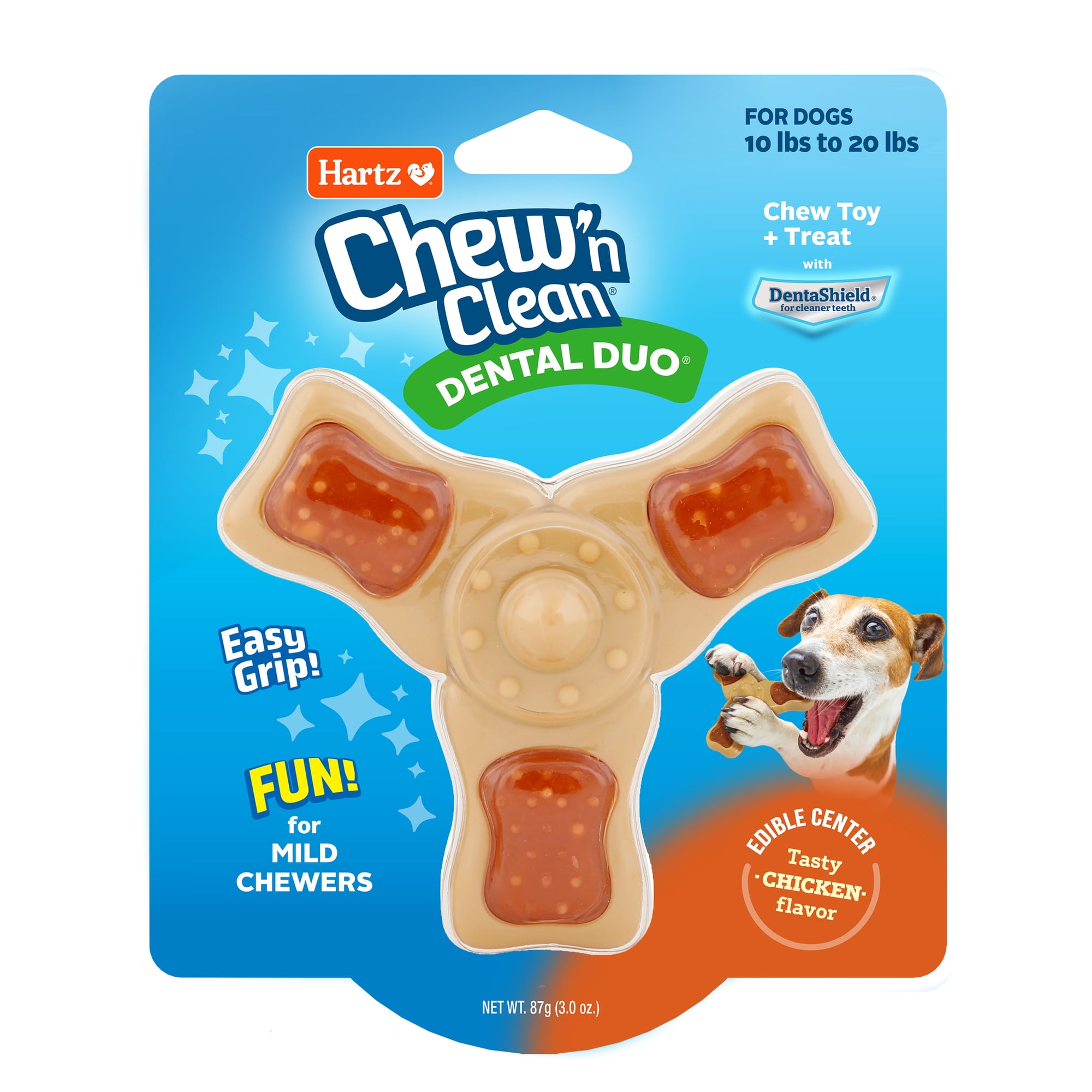 Hartz Chew ‘n Clean Tri-Point Chew Toy, Chicken Flavored Dog Toy For Moderate Chewers, Small
